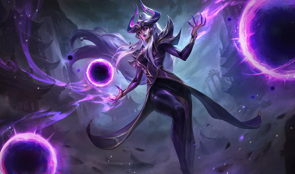 syndra Best Builds, Runes and counters Splash Art